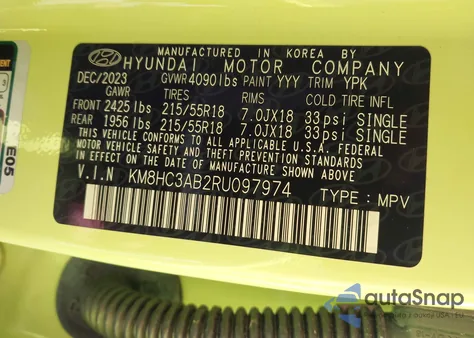 2024 Hyundai Kona Sel из США, поврежденный, VIN KM8HC3AB2RU097974